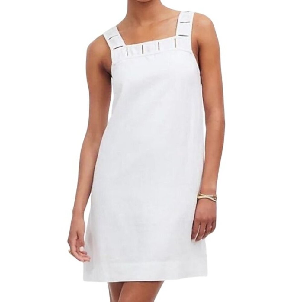 NWT, Size 00, Madewell Georgia Embroidered Mini Tank Dress in Linen Eyelet White